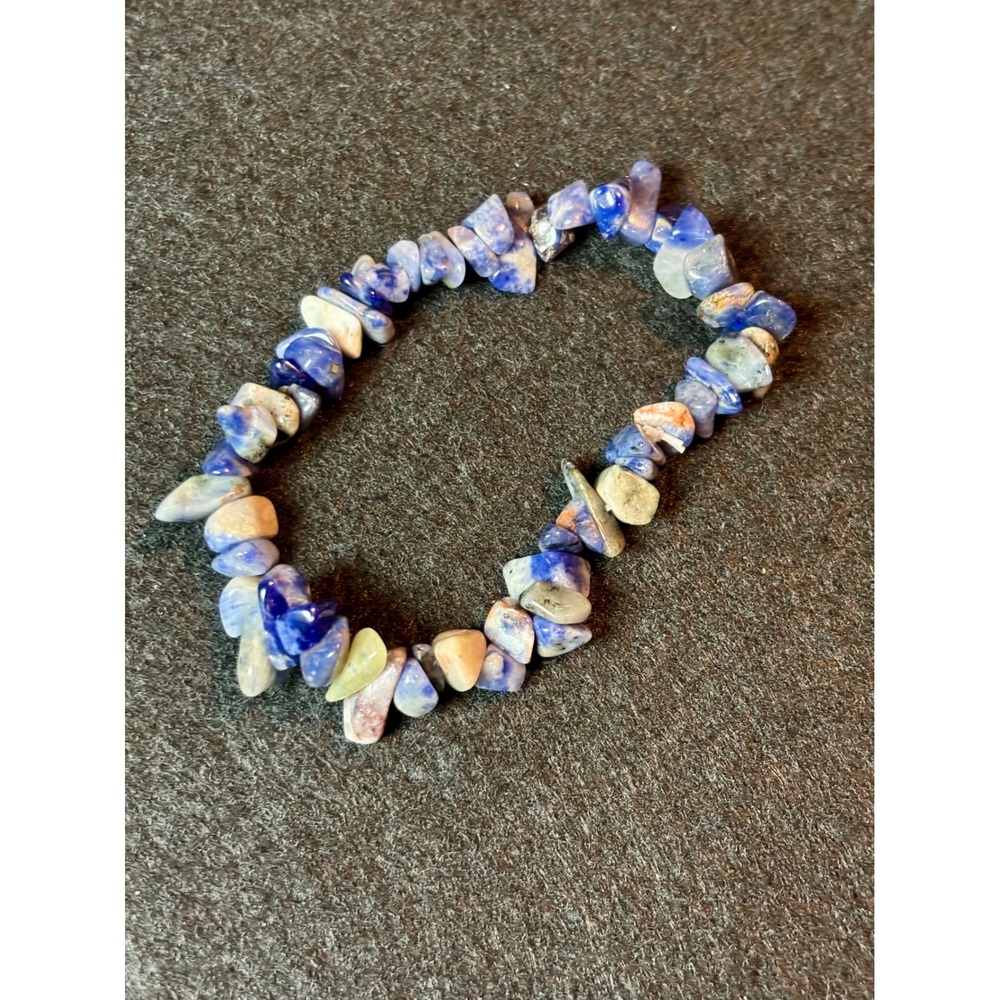 Blue Sodalite Crystal Chip Stretch Bracelet Natural Stone Boho Jewelry